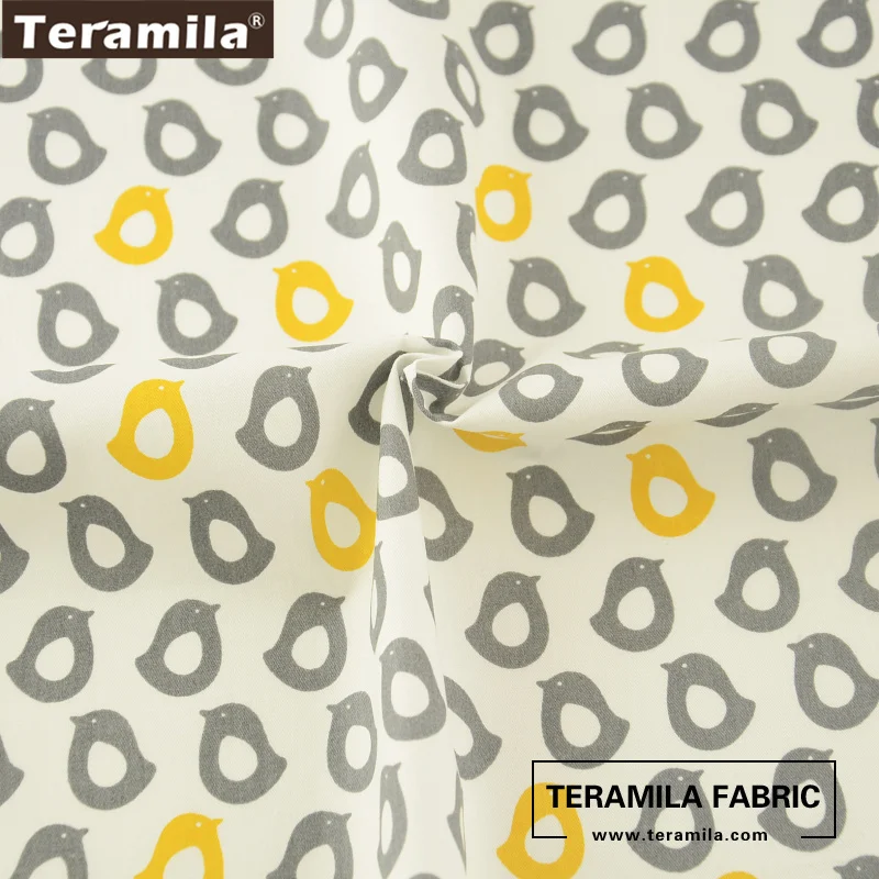 Teramila ткань хлопок Quiting текстиль Печатный желтый и серый мультфильм Птицы дизайн постельные принадлежности Детская Ткань куклы украшения