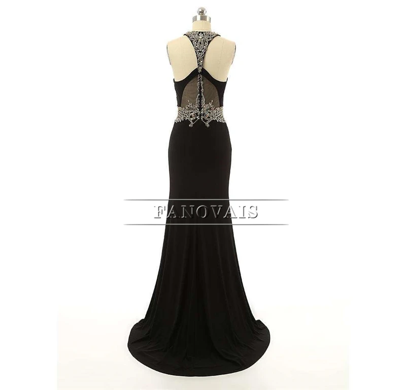 Настоящая фотография Черный Русалка вечернее платье Холтер Кристалл из бисера