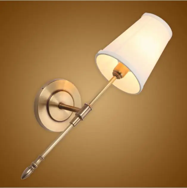 Modern Wall Lamp Real Copper Wall Sconces Fabric Lampshade Bathroom Mirror Bedside Cabinet Fixtures Home Lighting