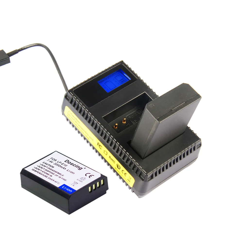 Аккумулятор для фотоаппарата 2x LP-E10 LP E10 LPE10 + двойное зарядное устройство USB с