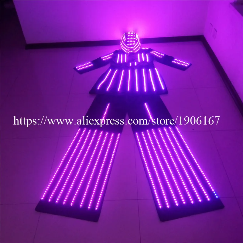 Светящийся женский костюм робот Stilt со светодиодным шлемом светящийся для