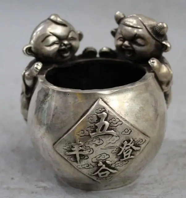 

Помеченная китайская Серебряная детская чаша Tongzi Wu gu feng deng, горелка для благовоний