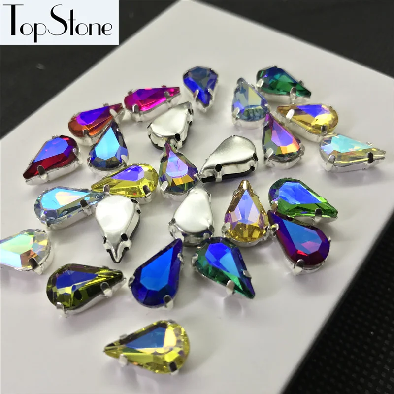 Topstone Colors AB 6x10 8x13 мм каплевидный стеклянный модный камень с металлической