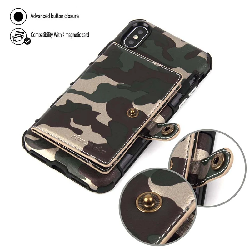 Army Camo Wallet Leather Case for iphone 7 8 XS Plus Camouflage Silicone Coque Cover For 6 6s plus Max X | Мобильные телефоны и