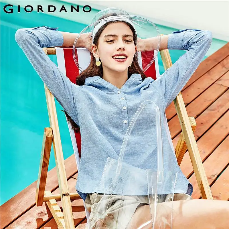 Giordano женская Натуральная хлопчатобумажная рубашка с V образным вырезом до