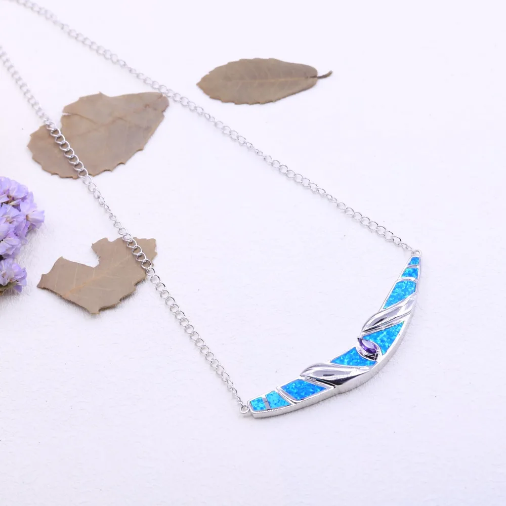 Женский кулон с голубым белым огненным опалом и серебряным покрытием из