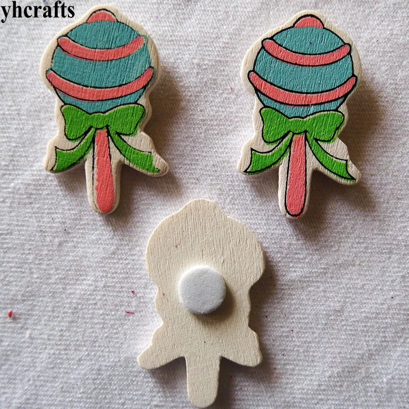 

10PCS/LOT Lollipop wood stickers Kindergarten decorative stickers Kids diy crafts Fridge stickers Door stickers Children toys