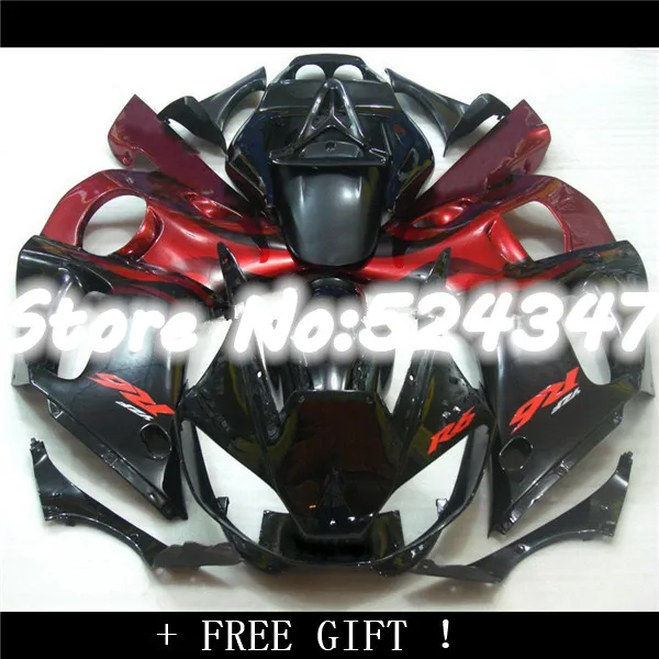 

Hey-mold Fairing kit for YZFR6 98 99 00 01 02 Red flames black YZF R6 1998 2002 YZF600 Fairings Set for Yamaha