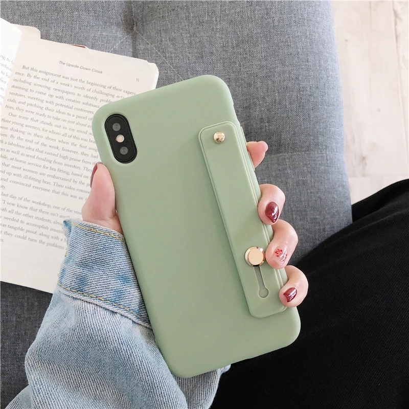 Матовый Силиконовый чехол-подставка с кольцом-браслетом для iPhone 6 6s 7 8 Plus задняя