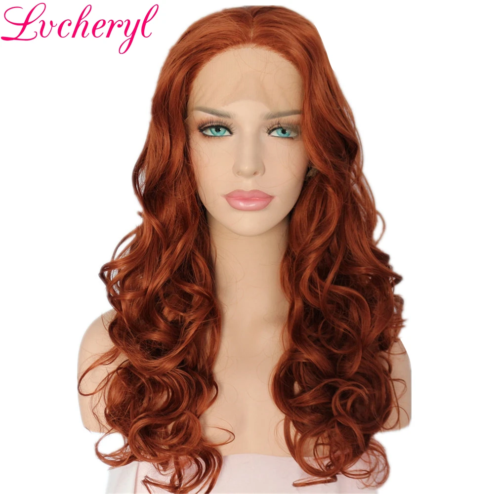 

Lvcheryl Brown Color Hand Tied Natural Long Body Wave Type Heat Resistant High Density Glueless Synthetic Lace Front Wigs