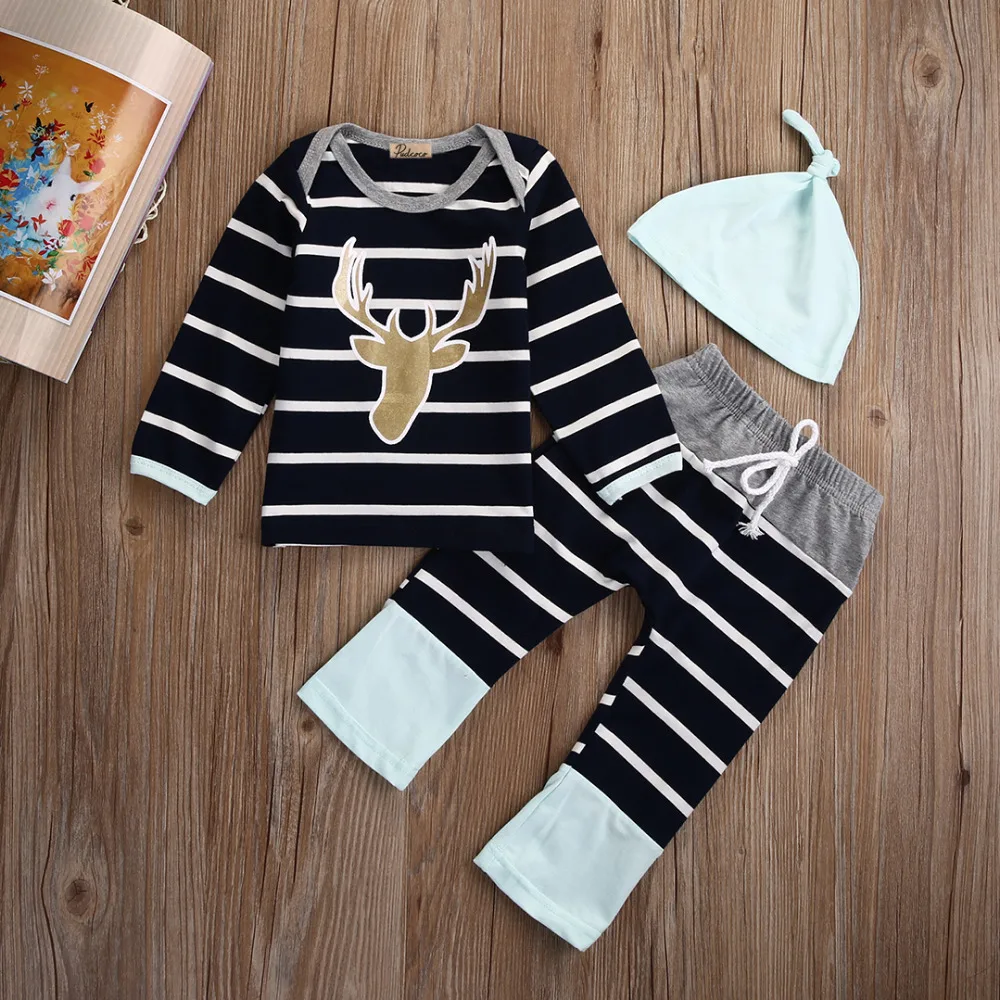 Newborn Toddler Infantil Baby Boys Girls Unisex Long Sleeve Tops +Long Pants Hat 3PCS Outfits Set Clothes | Детская одежда и обувь