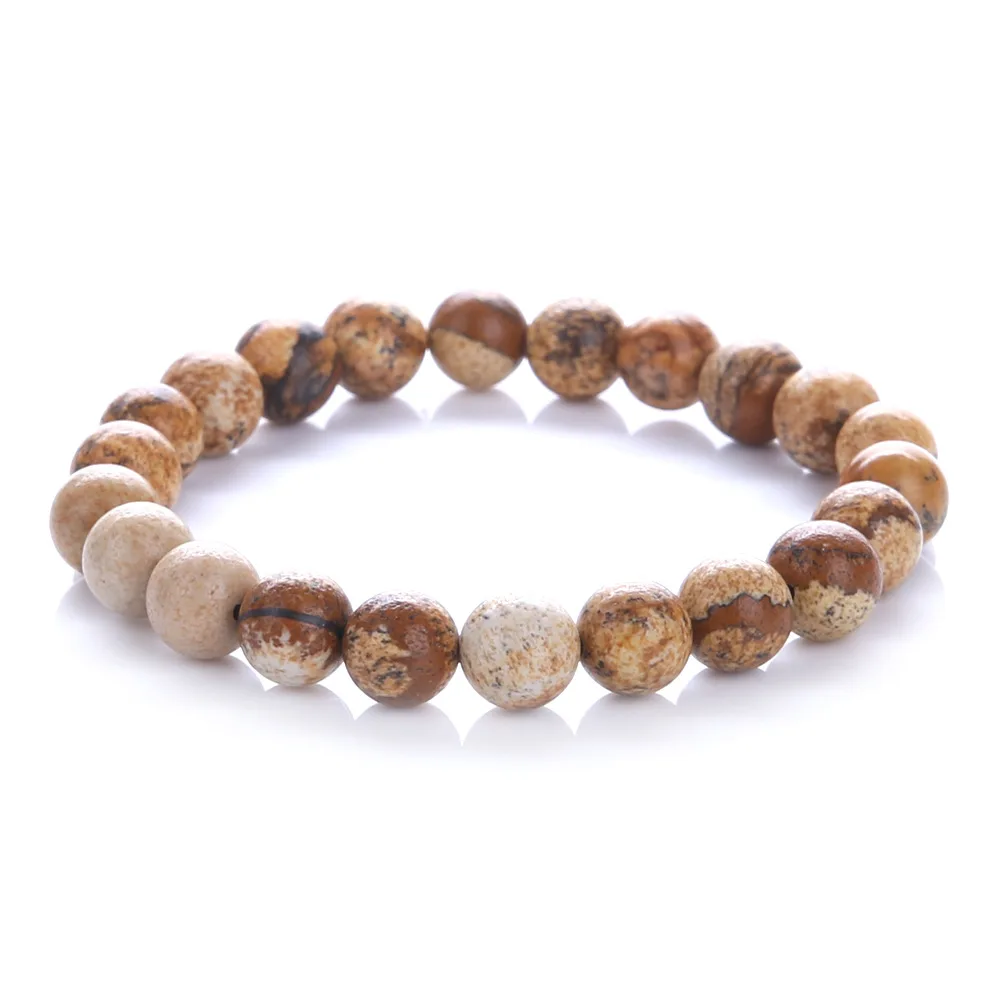 picture jasper Браслеты с натуральным камнем, 8 мм, Круглый бисер, эластичная нить, настоящие аметисты, кварц, бирюза, Лава мала, браслет с камнями, браслеты - Окраска металла: picture jasper