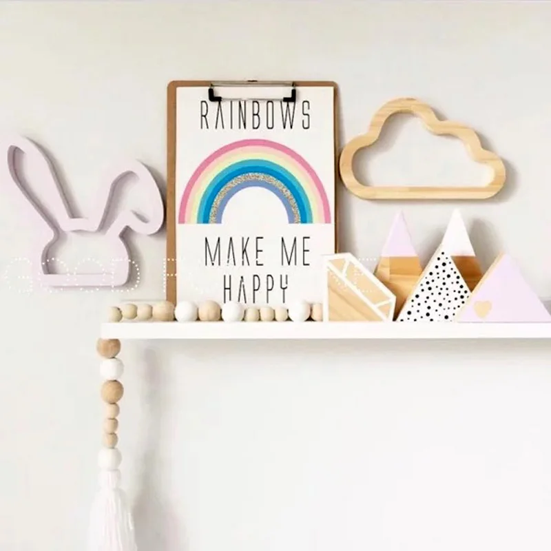 Скандинавская деревянная Настенная Наклейка Луна/кролик/зайчик звезда декор