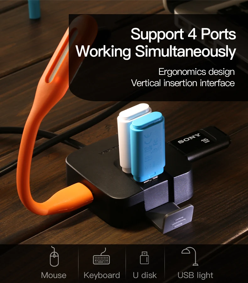 Vention 4 порт usb-хаб 2,0 с Micro USB Мощность Интерфейс& держатель телефона USB разветвитель адаптер для карта для ноутбука считыватель компьютерами стол