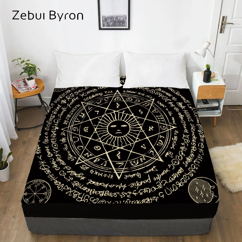 

3D HD Fitted Sheet,Bed Sheet With Elastic Twin/Full/Queen/King/Custom,Bedsheet retro sun octagonal star Mattress Cover 160x200