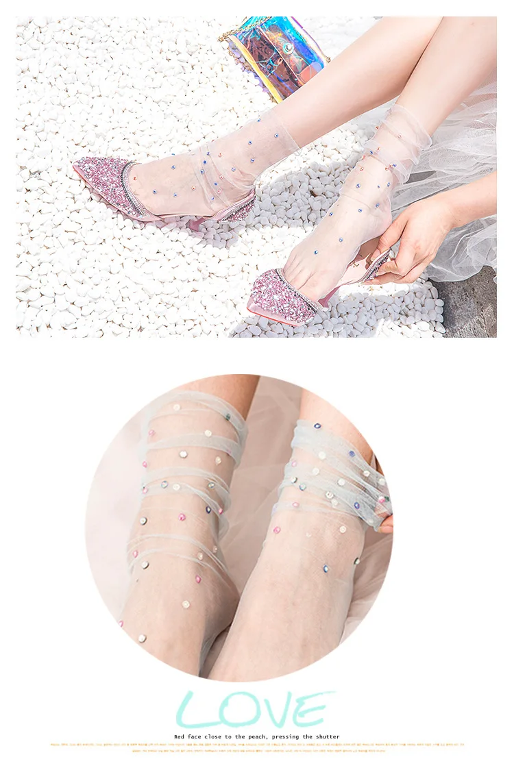 Shiney Crystal женские носки Тюль прозрачные тонкие длинные носки уличная одежда забавные носки платье чулочно-носочные изделия