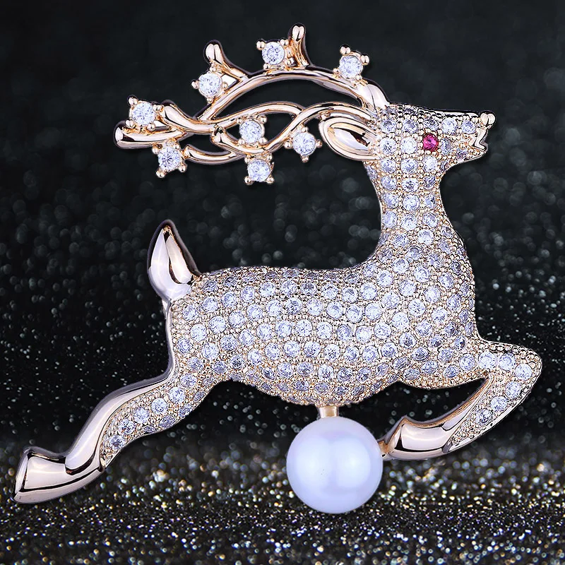 

FARLENA Jewelry High Quality Copper Micro-inlaid Zircon Wapiti Brooch Pins Fashion CZ Crystal Brooches for Women Christmas Gift