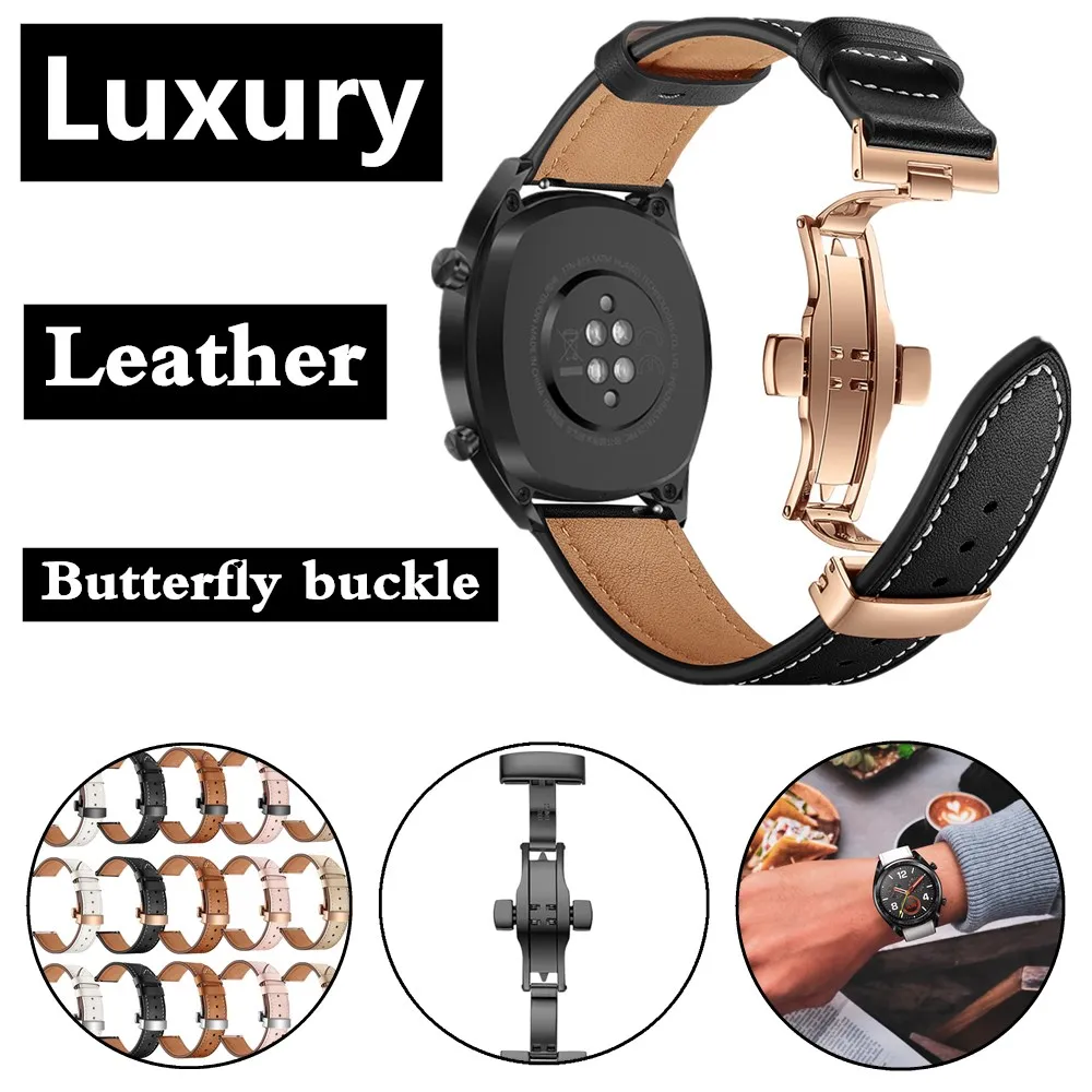 Кожаный ремешок для часов huawei GT для samsung Galaxy Watch active 46 мм gear S3 correa amazfit ремешок Bip 22 мм Браслет Бабочка Пряжка