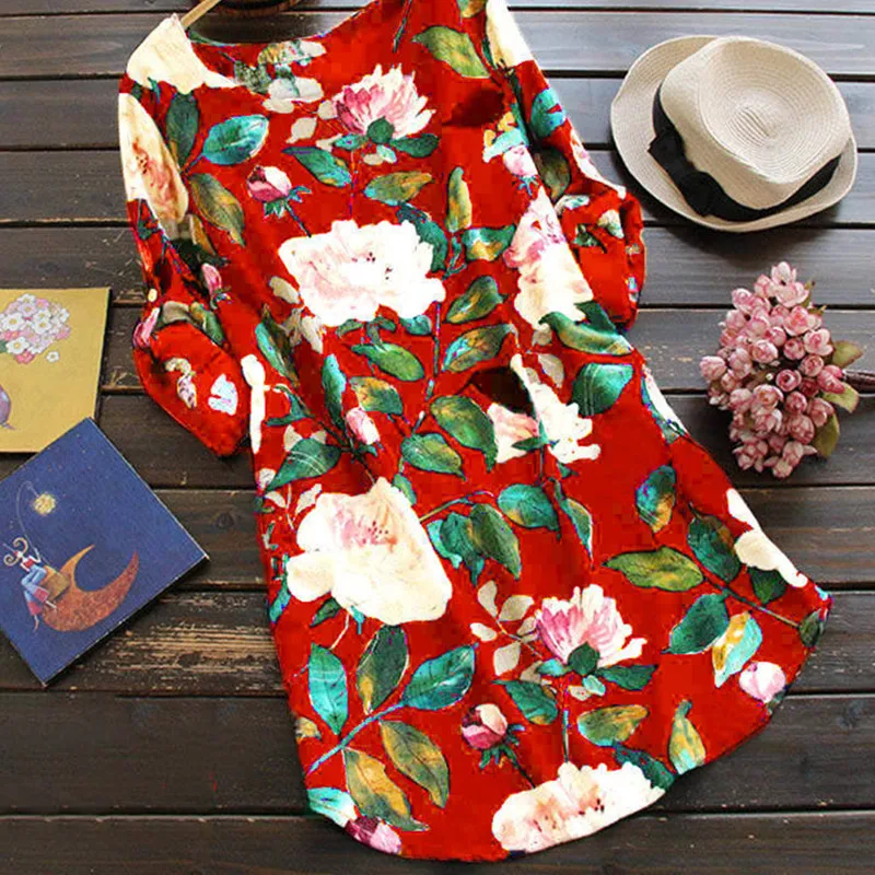 Платье Zanzea Vadim Vestidos Mujer женское платье из хлопка и льна с милым принтом бесплатная