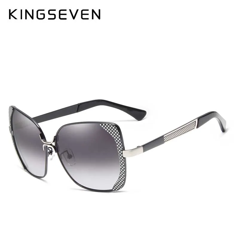 KINGSEVEN, Ретро стиль, солнцезащитные очки, поляризационные, Роскошные, для девушек, фирменный дизайн, женские солнцезащитные очки, oculos de sol feminino - Цвет линз: Black