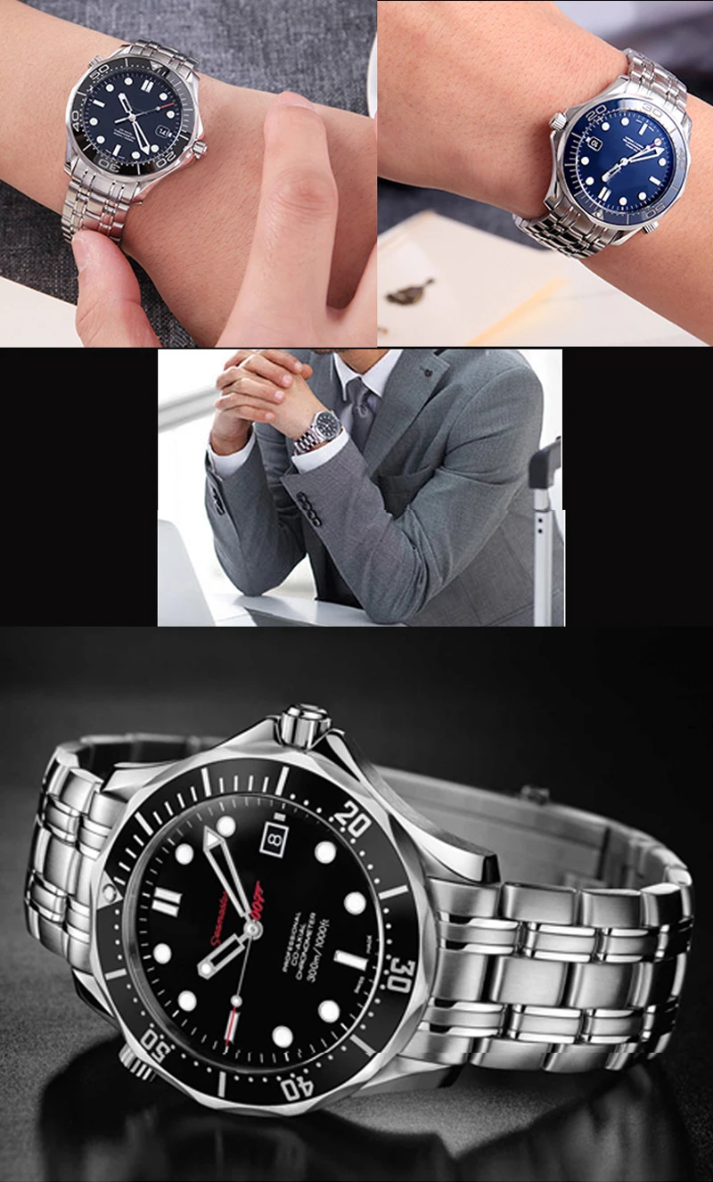 20 мм 22 мм серебро Нержавеющая сталь ремешок для часов для мужчин Seamaster 300 ремешок для часов брендовый браслет ремешок для часов Складная пряжка