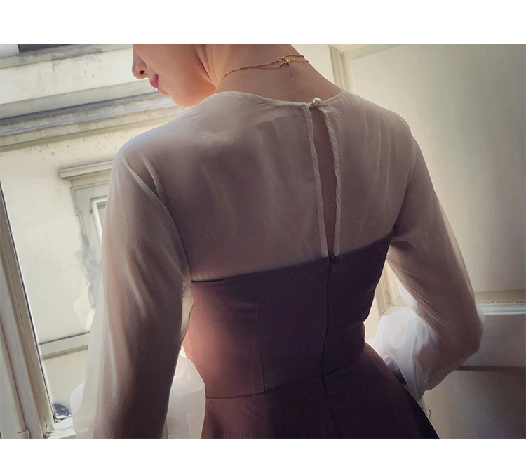 Vestido, весна-осень, женское винтажное платье в стиле Хепберн, элегантное, тонкое, v-образный вырез, длинный рукав, сетка, пэчворк, черное, длина до колена, платье sukienk