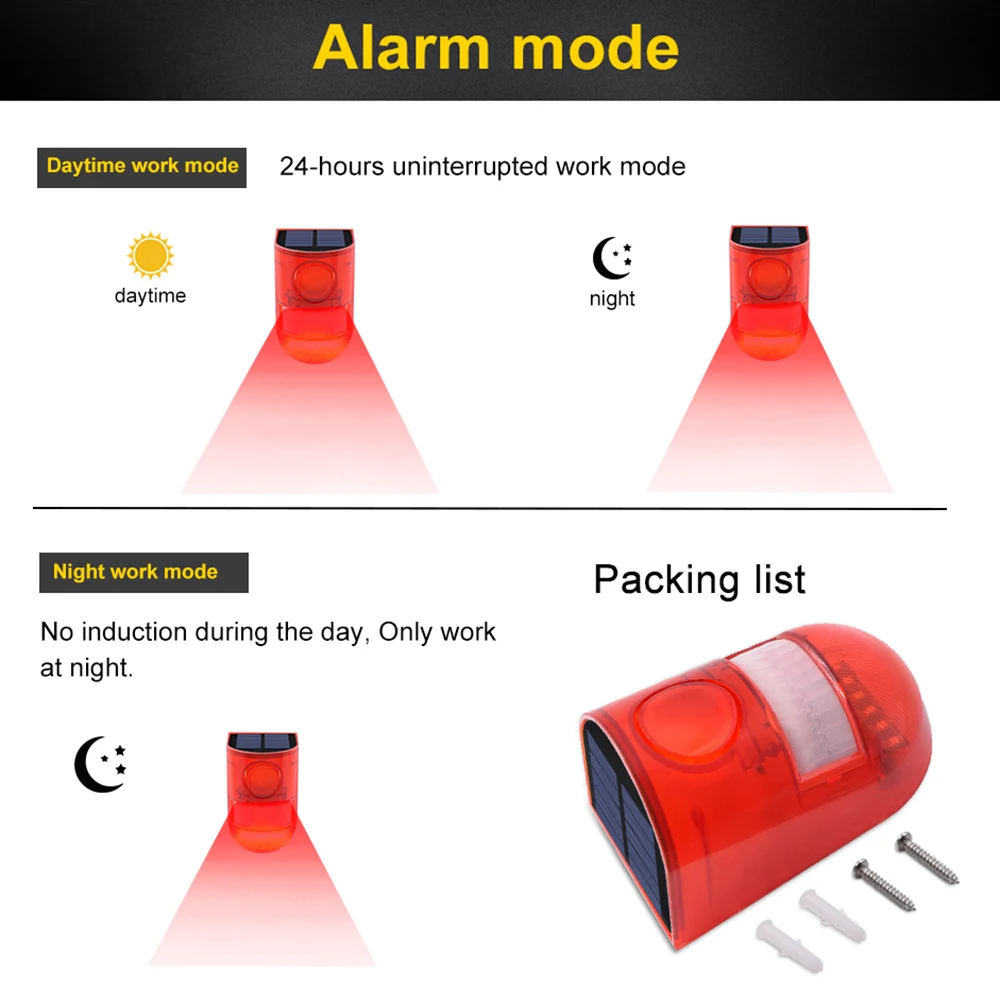 Солнечная лампа аварийной сигнализации 110db Предупреждение звук 6led красный