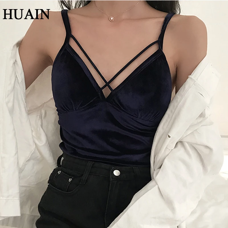 Майка женская бархатная короткая однотонная на лето 2019|Топы| |