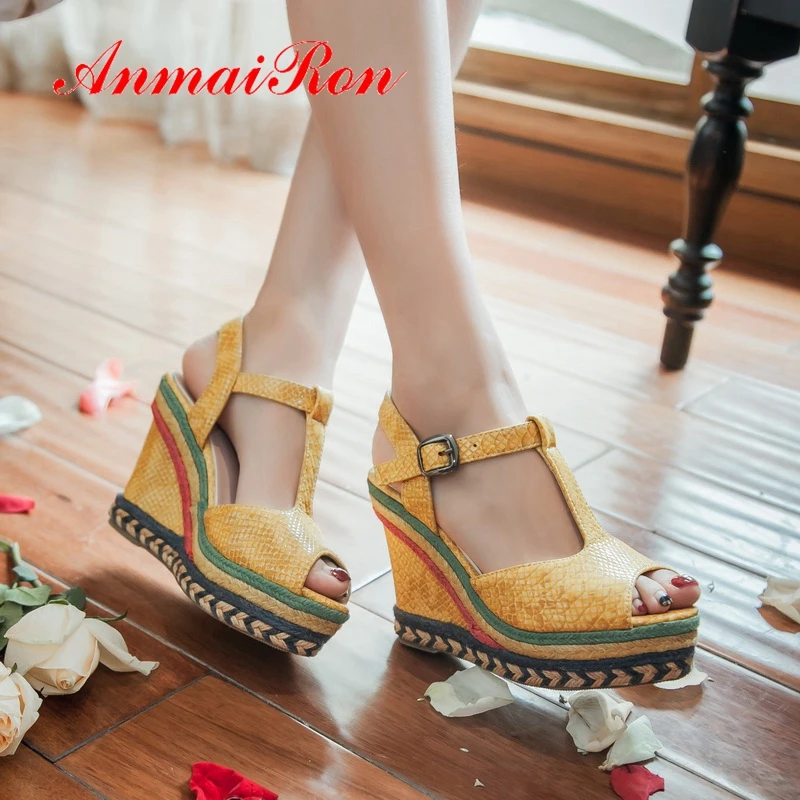 

AnmaiRon Gladiator Casual women summer fashion super high platform sandal bohemia Casual Fashion Solid shoes size 34-43 LY2455