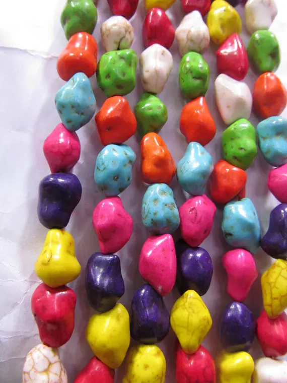 

2strands 8-25mm turquoise stone beads freeform nuggets chips carved white blue rainbow turquoise beads