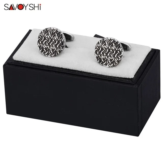 Cufflinks with box B SAVOYSHI рубашка Запонки мужские женские высококачественные черные круглые винтажные запонки Брендовые мужские манжеты аксессуары на заказ ювелирные изделия - Окраска металла: Cufflinks with box B
