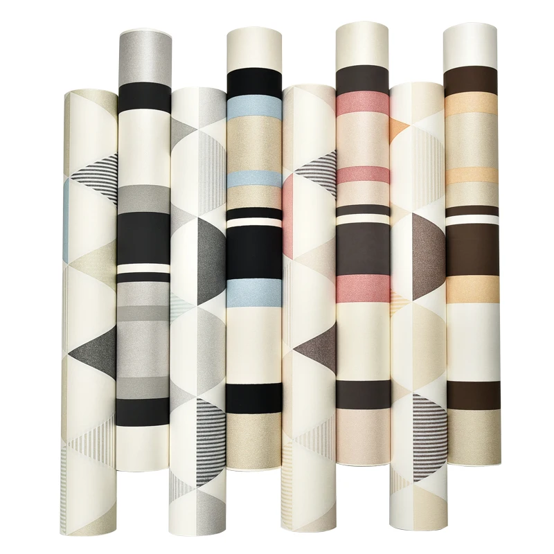 Современный фон для спальни с голубыми и розовыми треугольными полосками |