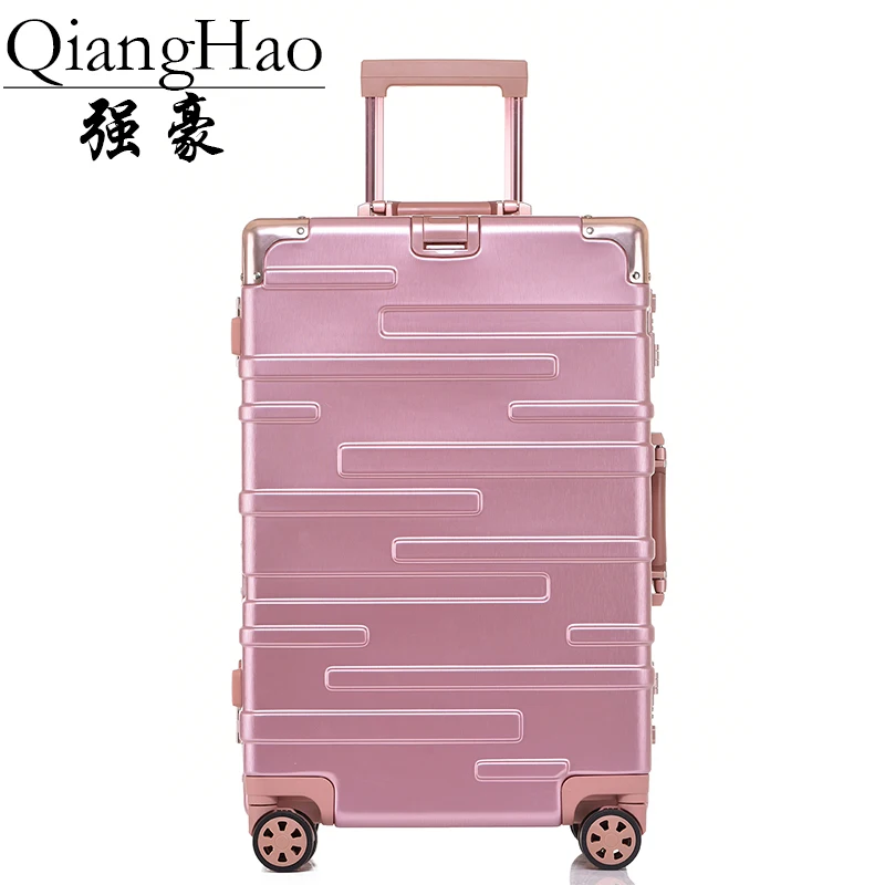 

QiangHao brand Aluminum frame&drawbars&PC TSA Scratch resistant travel trolley case rolling luggage bags suitcase with wheels