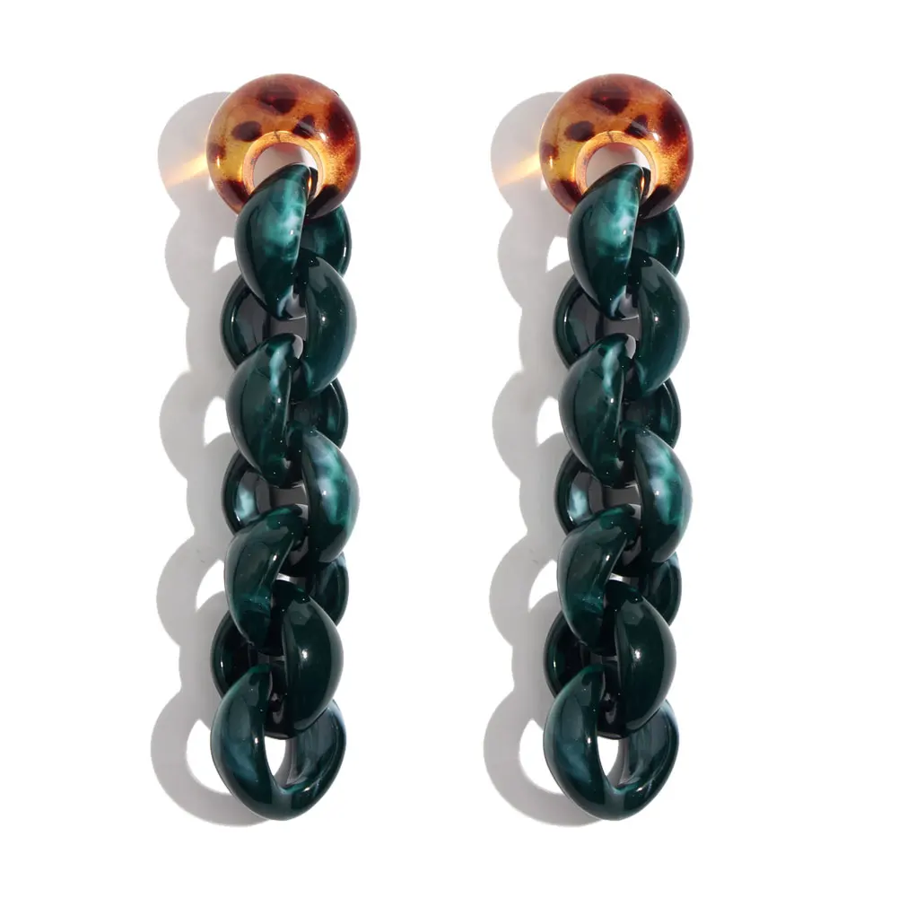E0572GN JUST FEEL Acrylic Long Dangle Earrings For Women Korean Fashion Geometric Colorful Resin Chain Drop Earring Vintage Jewelry - Окраска металла: E0572GN