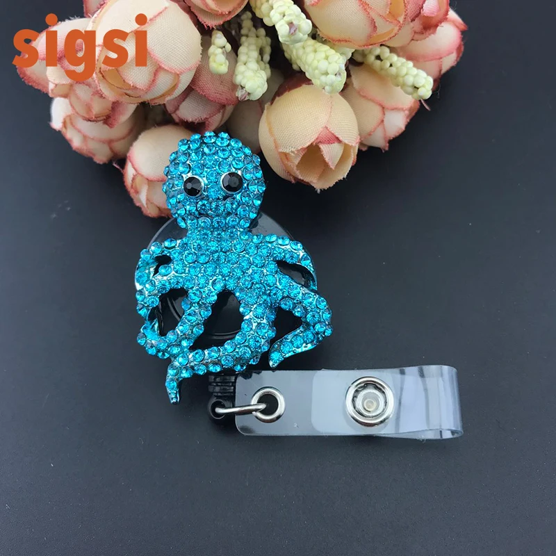 Blue Octopus ID badge reel Nurse broach pins Retractable holder brooch | Brooches