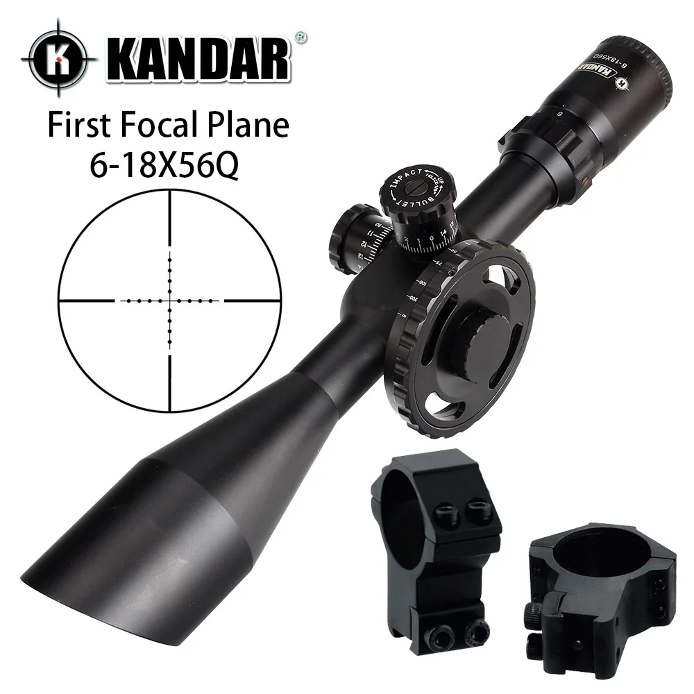 KANDAR 6-18X56Q первый фокальный самолет охотничьи оптические прицелы боковое колесо Parallax Mil Dot стекло гравированное сетка башенки сброс область - Цвет: with Dovetail Rings