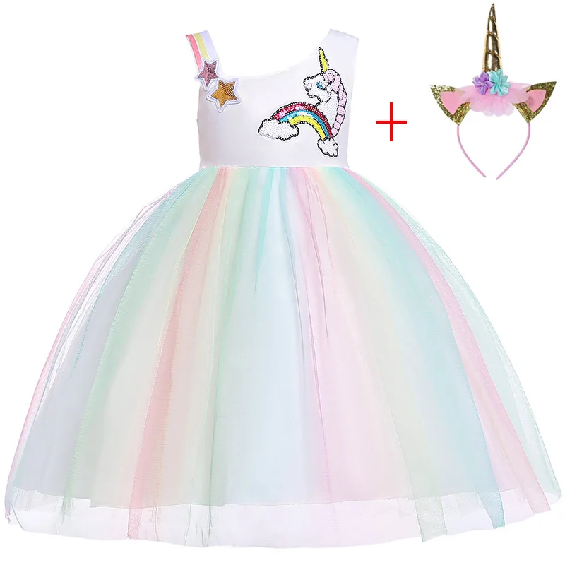 Kids Unicorn Tutu Dress Pastel Rainbow Princess Dresses Girls Party Gown Children Cosplay Costume Vestido De Festa Infantil | Детская