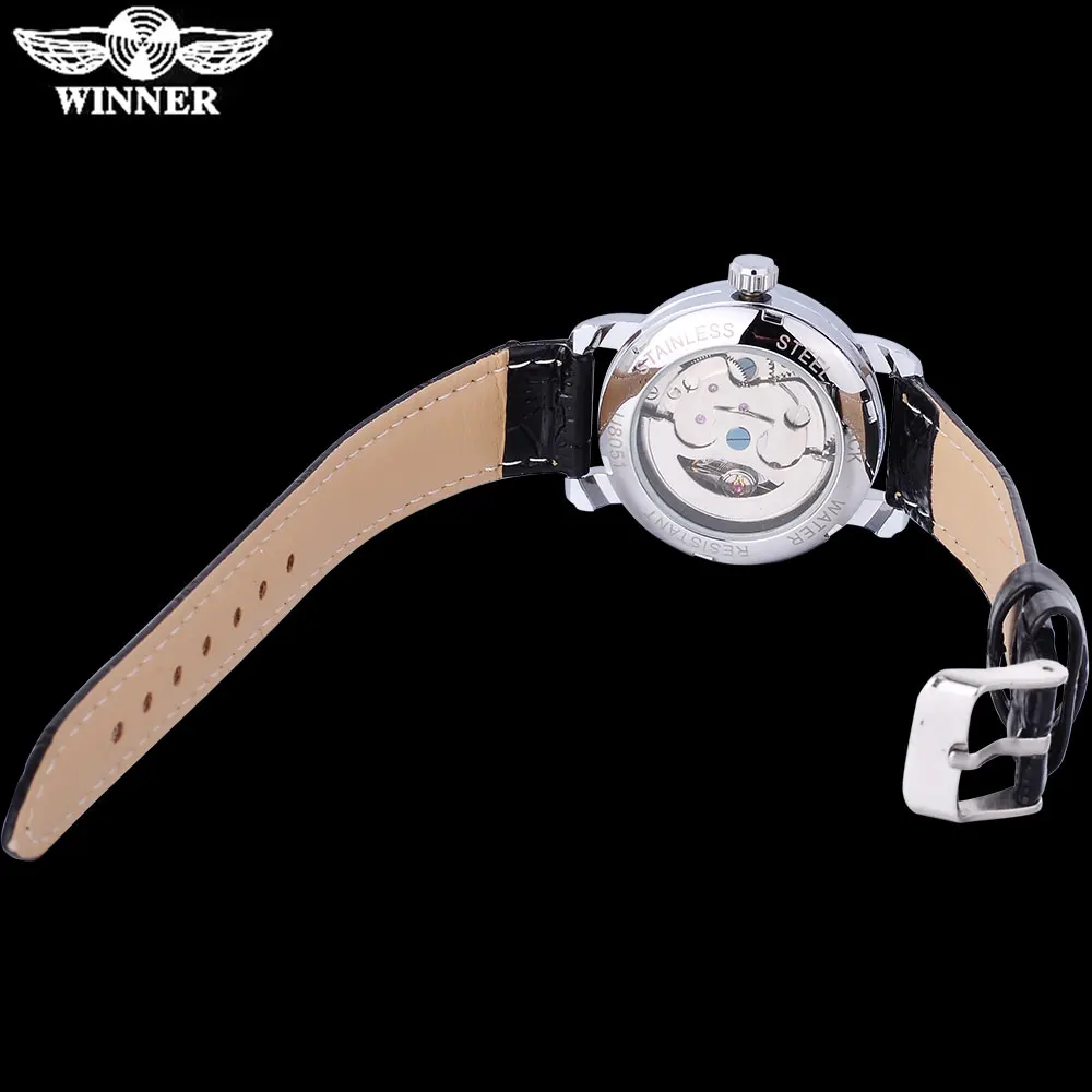 Женские часы WINNER Роскошные автоматические с кожаным ремешком и прозрачным