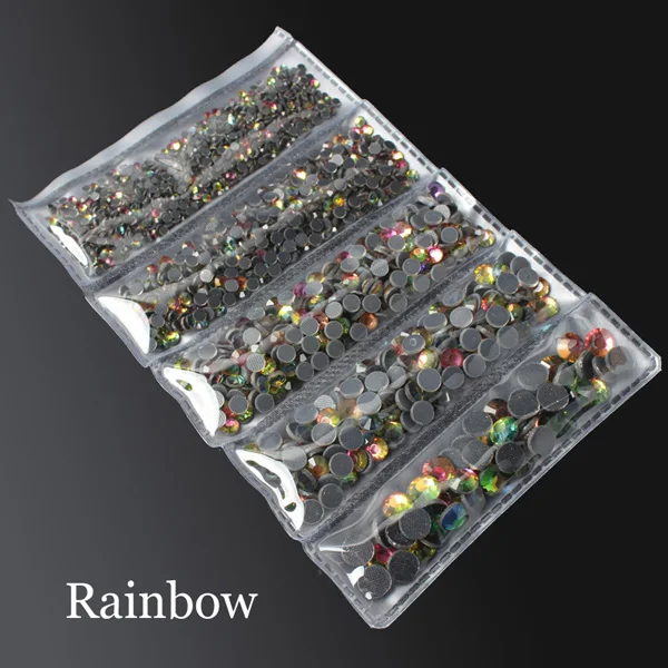 Rainbow 2000 шт разные размеры Горячая фиксация Стразы SS6-SS30 5 размеров отдельная упаковка с плоской задней частью камни - Цвет: Rainbow