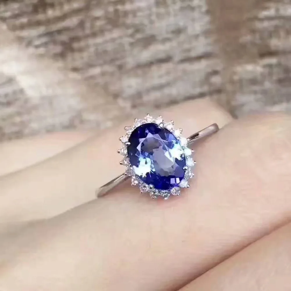 Кольцо женское из серебра 925 пробы с натуральным синим танзанитом|tanzanite stone ring|jewelry