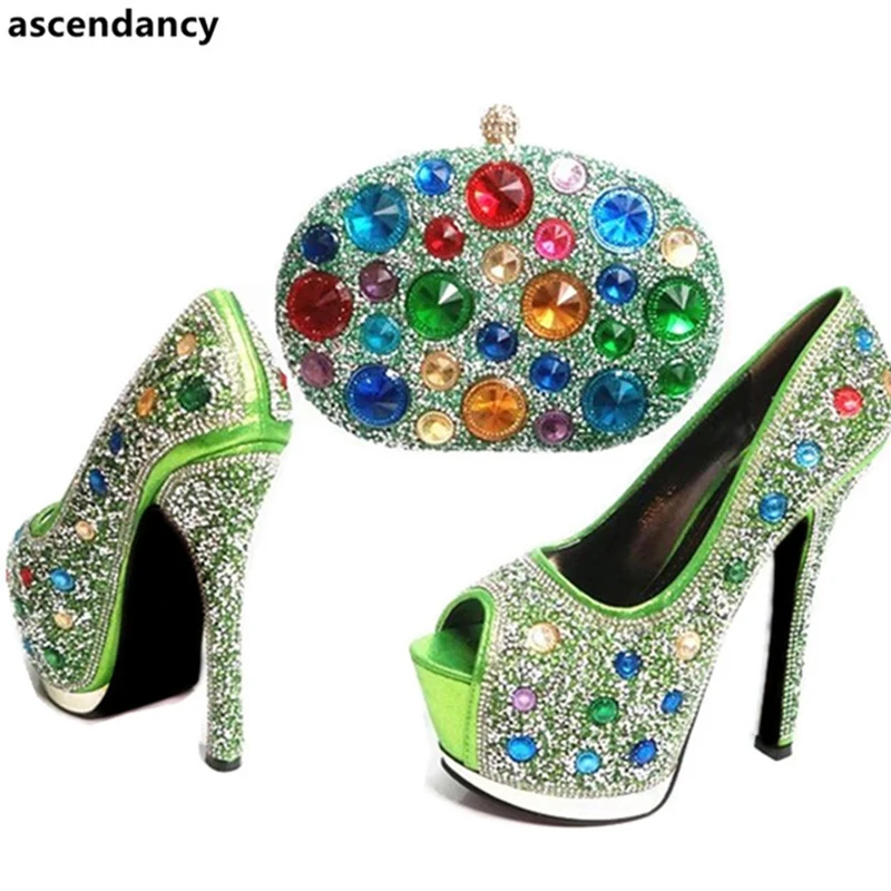 Ladies Italian Shoes and Bag Set African Decorated with Rhinestone Nigerian Women Wedding Shoe | Обувь