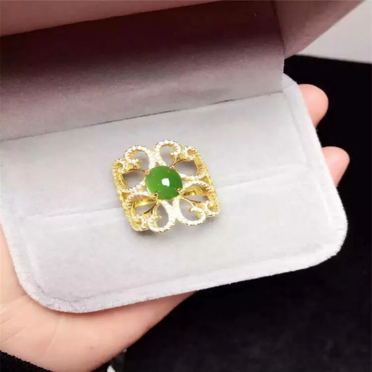 

KJJEAXCMY fine jewelry 925 Pure silver inlay natural jasper female style ring jewelry jewelry diamond simple special shape hollo