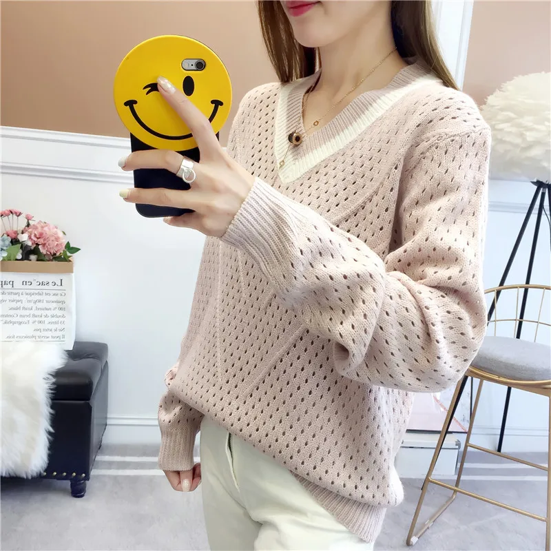 Yellow Women's Knitted Sweater Spring Autumn Thin Striped Harajuku Fashion Hollow Slim Stretch Clothing Female Casual Style Tops | Женская