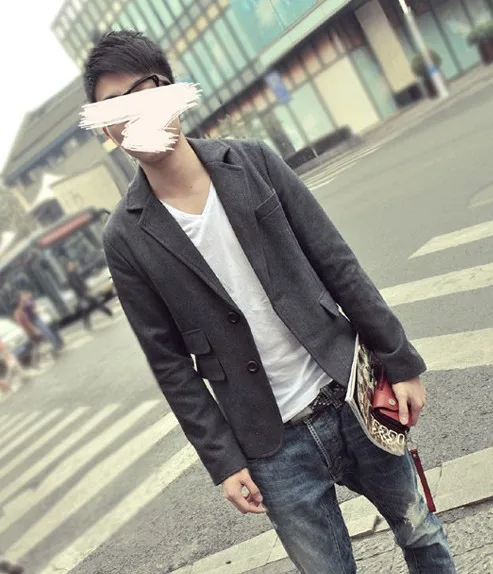 2015 Free Shipping Men Fashion Simple Lapel Worsted Coat Deep Grey Leisure Office Suit | Мужская одежда