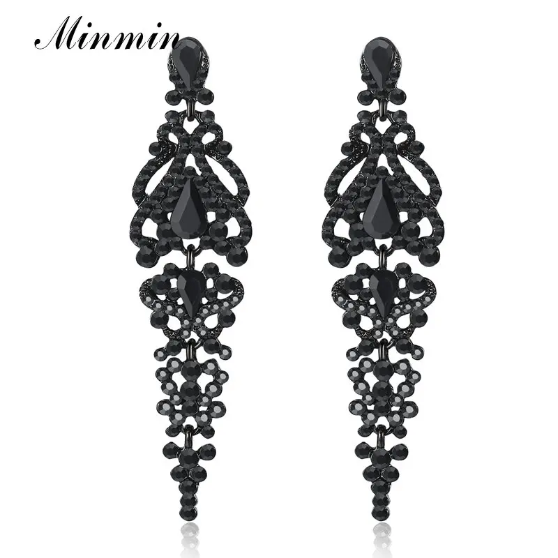 

Minmin Vintage Black Crystal Big Long Drop Earrings for Women Statement Large Hanging Dangle Earrings for Party 2020 EH291