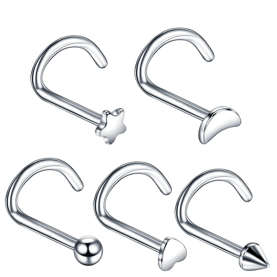 Stainless Steel Gold Nose Stud Set Round Heart Star Moon Black Piercings 2MM 3MM Screw Nostril Piercing Jewelry 20g | Украшения и