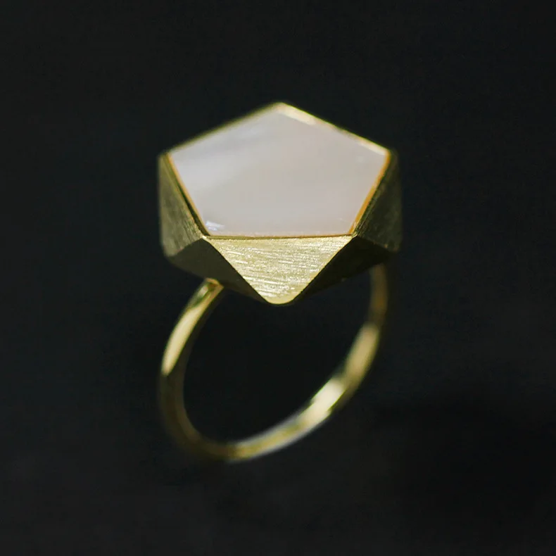 Gold INATURE, 925 пробы, серебро, натуральный корпус, геометрический, регулируемое кольцо, вечерние ювелирные изделия, подарок - Цвет основного камня: Gold