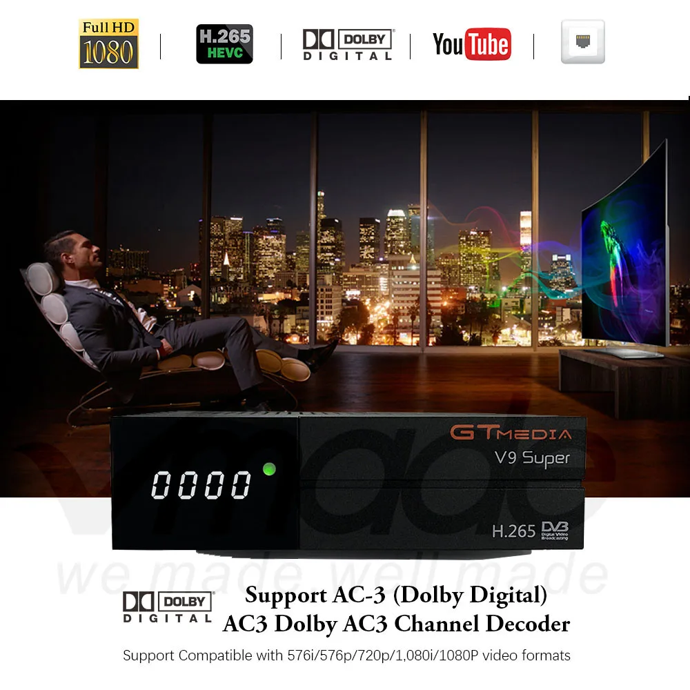 GTMEDIA Freesat HD DVB S2 V9 супер H.265 1080 p Поддержка Dolby AC3 CCCAM Newcam YouTube Супер Спутниковый ТВ