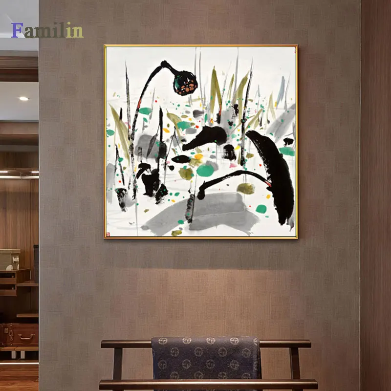 Светло-зеленый Wu Guanzhong мост современные абстрактные черно-белые китайские картины чернилами на холсте Пейзаж плакаты принты гостиной стены Искусство Подарки - Цвет: Светло-зеленый