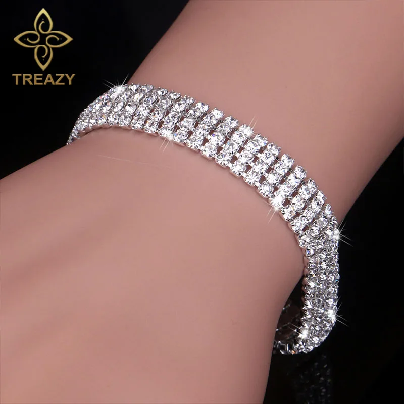 Роскошные браслеты TREAZY Стразы с кристаллами для женщин сверкающие посеребренные